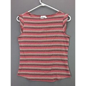 Hurley Striped Sleeveless Knit Top Womens Small Pink Tan Ruffle Boat Neck